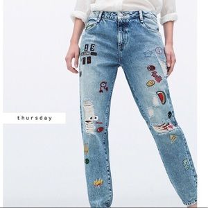 Zara Distressed Patch Jeans